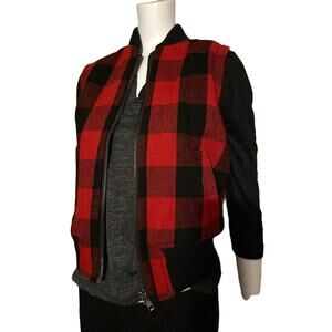 MADEWELL Ladies Red/Black Wool Checkered Full Zip Vest sz XXS